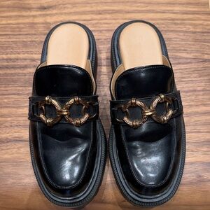 Sam Edelman Black Leather Loafers with Gold Detail